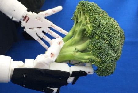 Robot hand with brocolli.